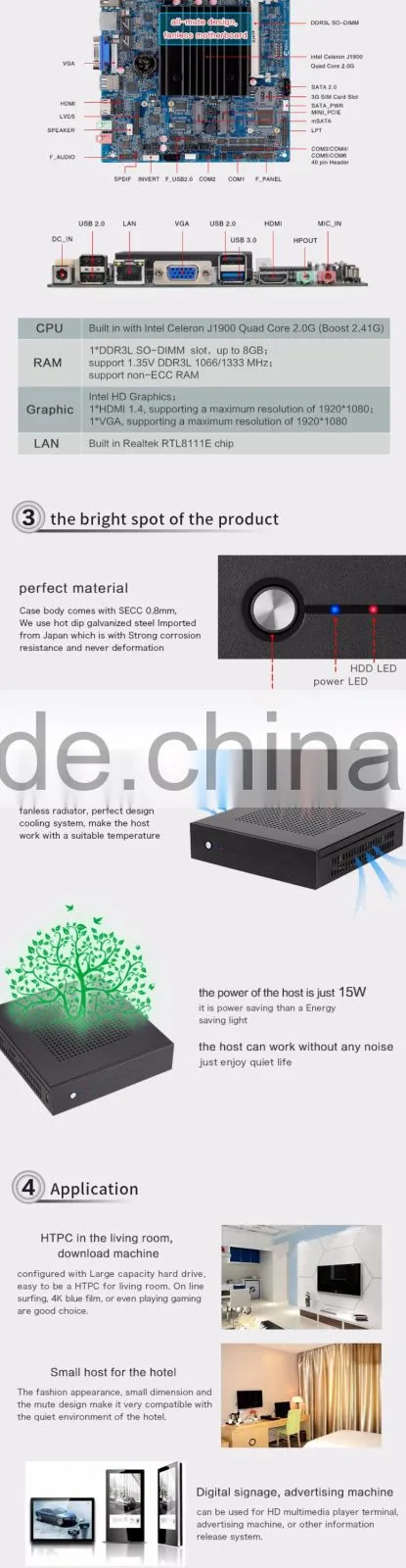 2016 new arrival hdmi vga cheapest Mini PC 12V celeron J1900 support windows 10 linux