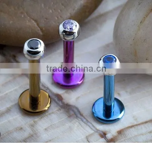 Titanium flatback labret rings with gemmed ball body piercing jewelry