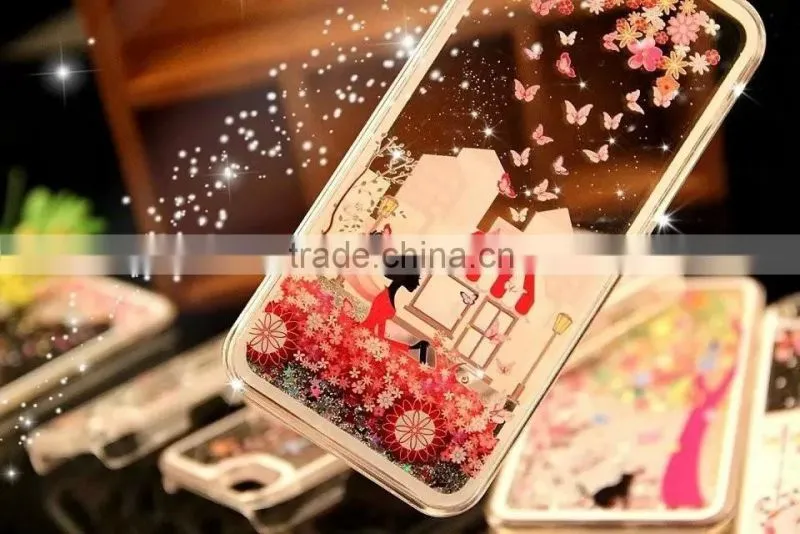 2016 new arrive beautiful pattern Mobile phone moving glitter flash light case for iphone