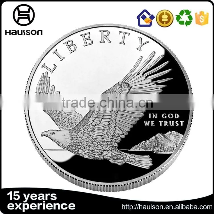 Promotional gifts hot sale 3d design customized imitation shiny silver plating reeded edge metal souvenir liberty eagle coin