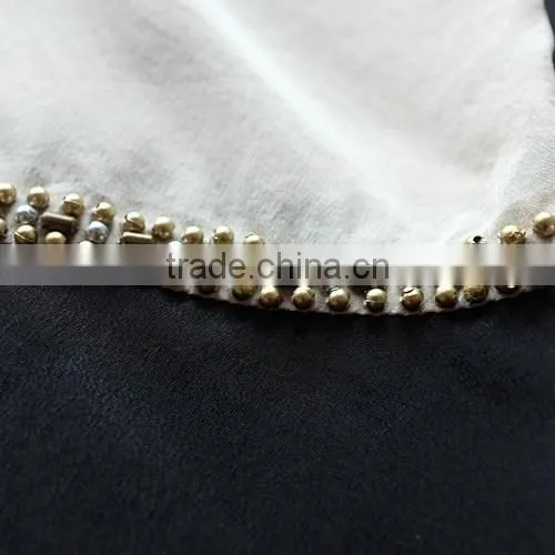 100% silk contrast color dress with beaded round collar