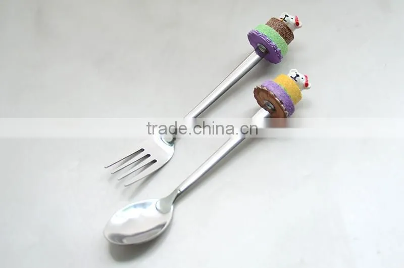 Dessert Spoon and Fork Set, Stainless Steel Flatware Set with Cute polyresin Handle, reindeer cutlery set with golden handle