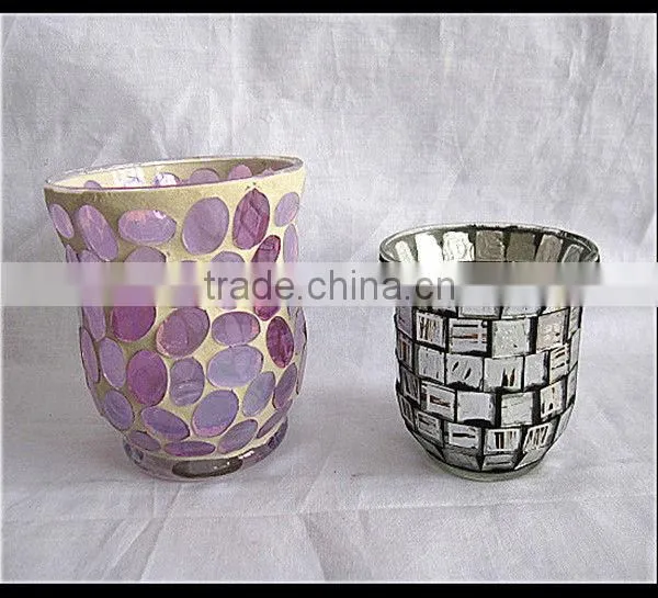 Home Decor Colored Mosaic Style Hurricane Glass Candle Holder