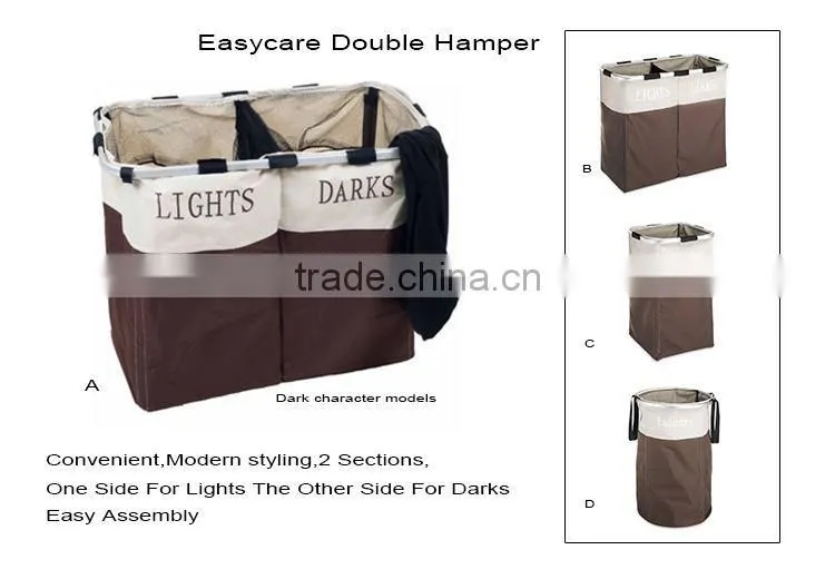 Double Basket Folding Collapsible Laundry Basket With Oxford Fabric, Brown