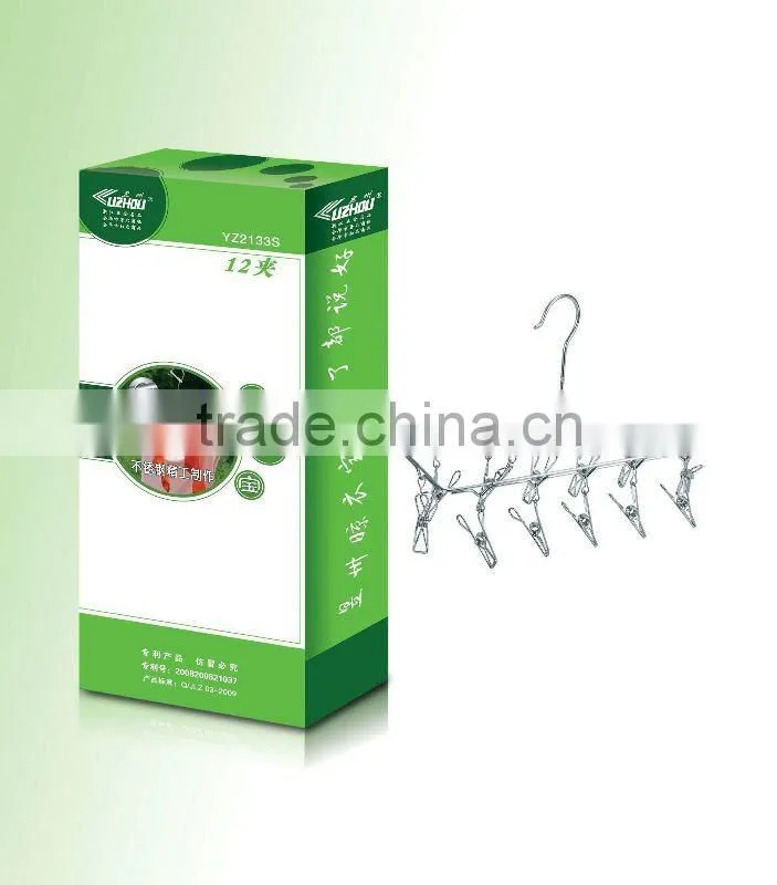 Stainless steel clothes hanger /Clothes hanger;Laudry clips hanger;stainless steel clips hanger/ clothes hanger with 12 pegs