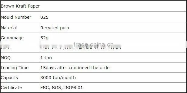 100% Recycled High Quality 52g Kraft Paper Roll for Electronic Product Manual