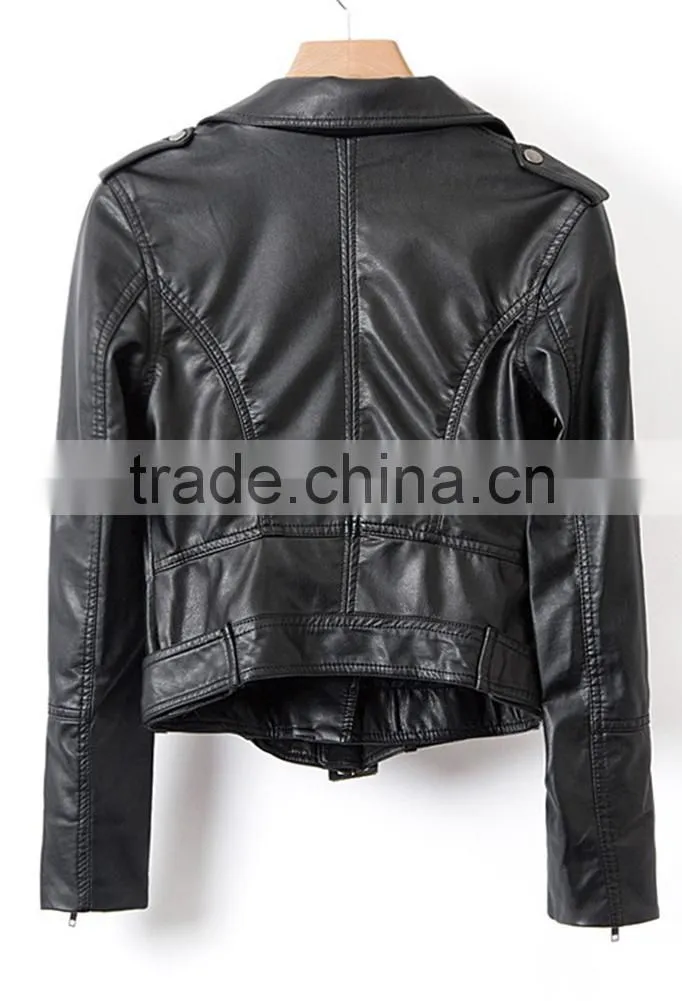 Womens Cuff Lapel Punk Zip Slim Fit Faux PU Leather Motorcycle Sexy cool Short Jacket