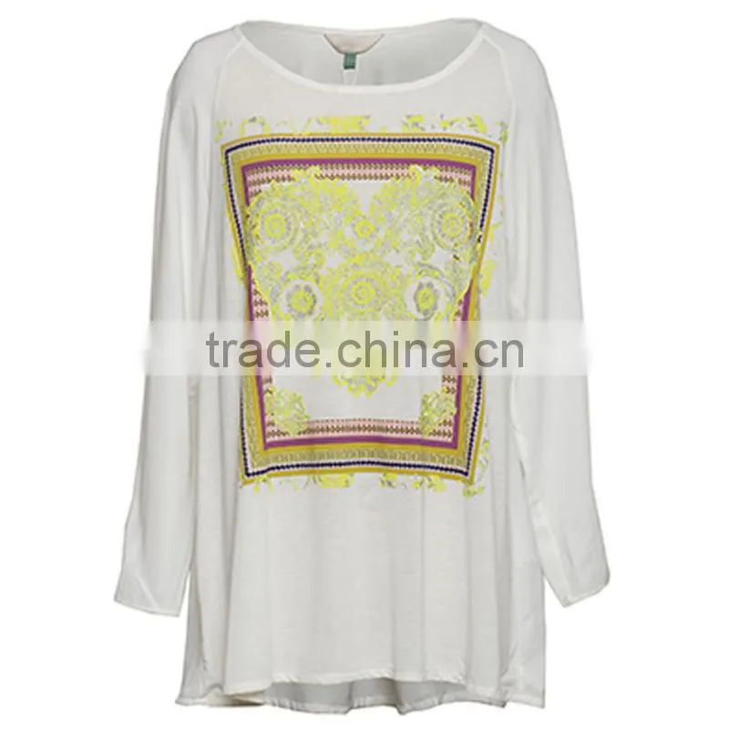 Best quality new fashion designs long sleeves round neckline women white t-shirts