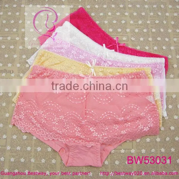 Open hot sex girl photo of sexy stock products sexy boyshort panties front transparent floral lace with bow back bamboo fabric