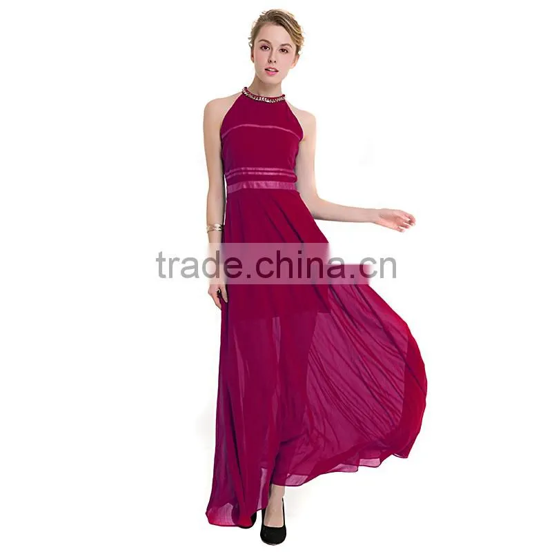 Maxnegio long dress maxi chiffon beaded round neck evening dress