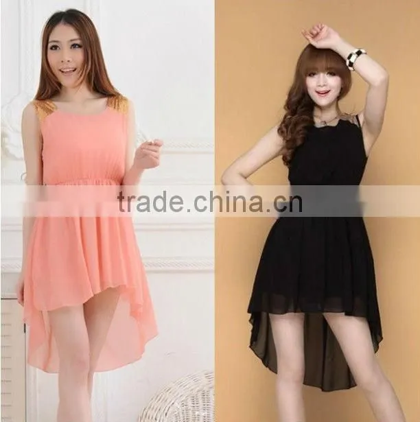 Elegant Women's Chiffon Casual Paillette Shoulder Slim Mini Vest Dress