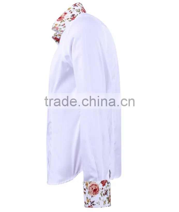 2017 new trend men's shirt with contrast collar and cuff