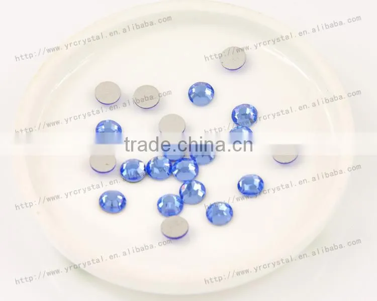 Round shape light sapphire color silver base beads flat back crystals