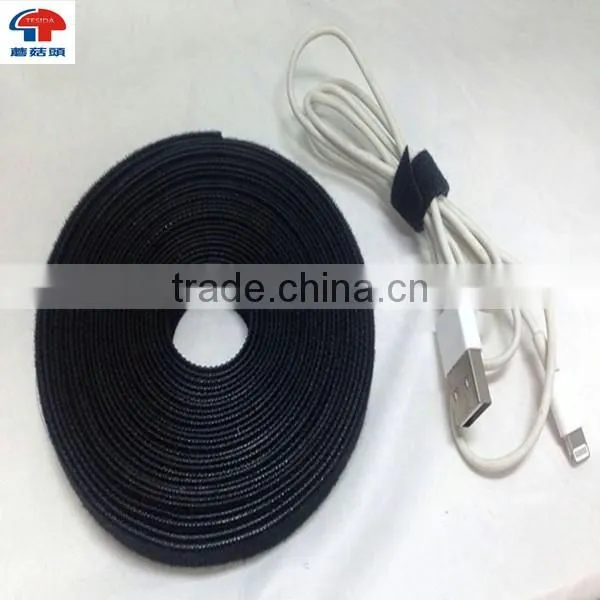 Self-locking black wire bundle belt hook and loop strap