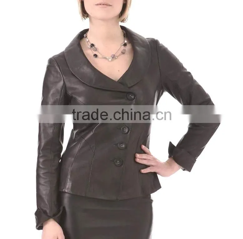 Women leather long coat with front zipper