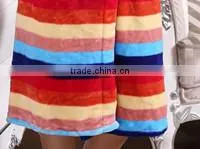 Chinese colorful strip printed unisex coral fleece bathrobe