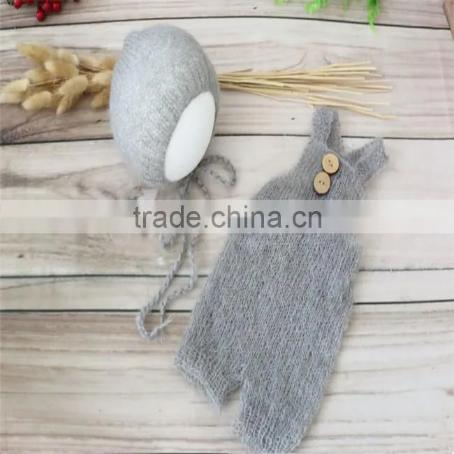 Knit mohair romper crochet newborn sitter newborn bonnet and pant full sets knit mohair romper photography porps