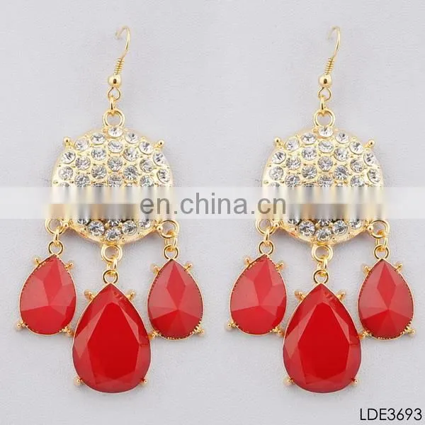 Fashion jewelry hot selling gold plated double rhombus stylish dangle earring