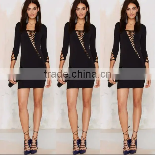 Summer dress 2015 new fashion elegant and sey women black red beige white long sleeve evening party bandage Dress Bandage Bodyco