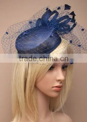 New Coming Fashion Chuch/Races Sinamay Base Top Fascinator Hat With Veil