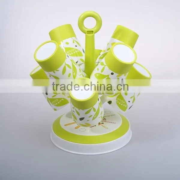 Natural tree design plastic cup hanger rack with 8 cups set