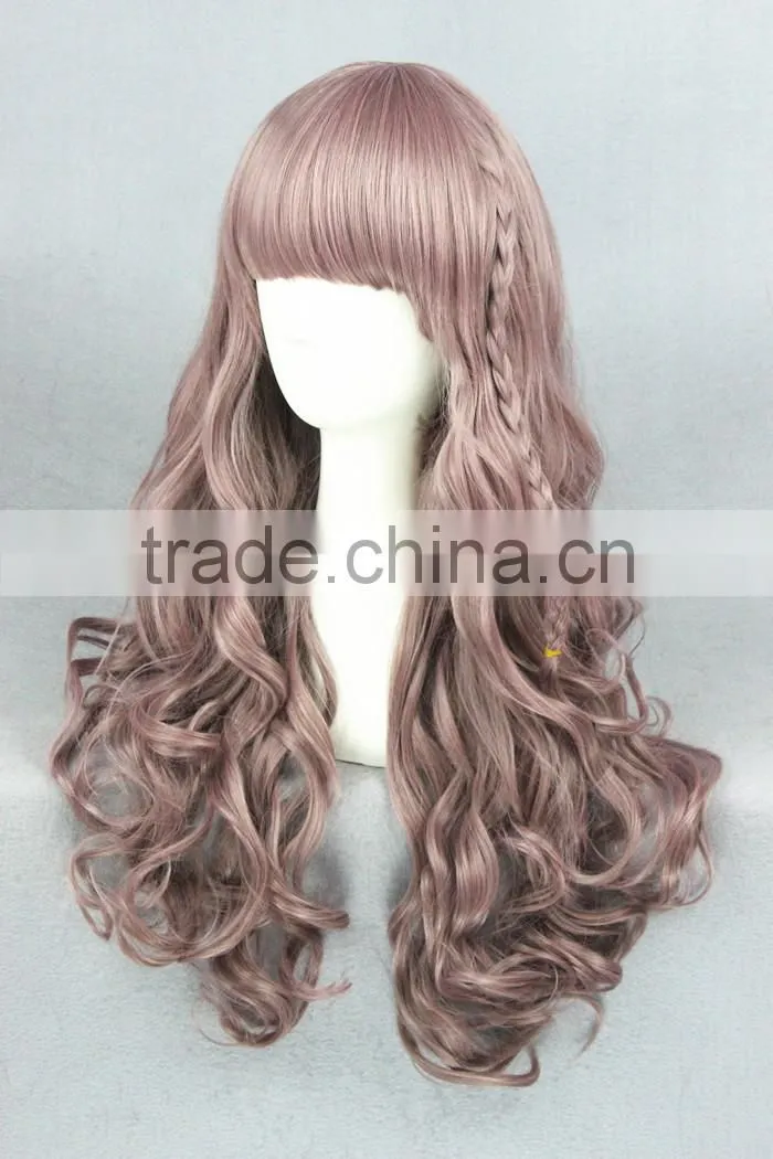 wholesale 65CM medium light brown curly wave Lolita women fashion synthetic hair wig