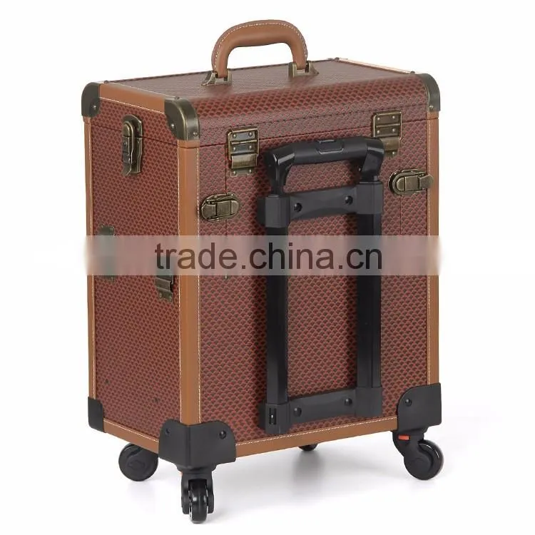 Hot selling professional cosmetic rolling PVC trolley case 360 degree makeup case with wheels