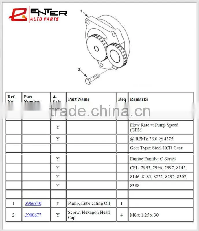 diesel engine spare parts 6ct oil pump 3966840