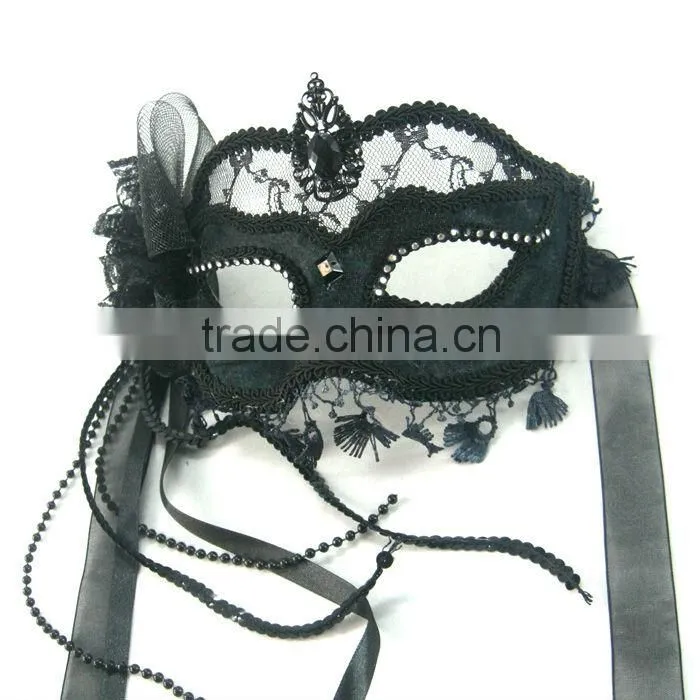 Handmade Black Lace Mask With Flower