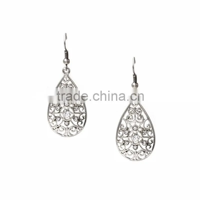 Fine Fantasy Rodium Plated Jewelry Rhinestone Paved Hollow Out Drop Earrings