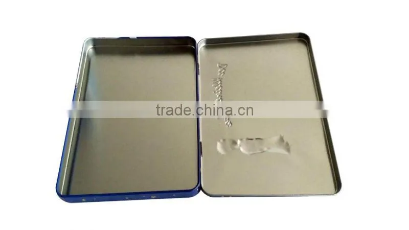 Rectangular tin box with hinged lid
