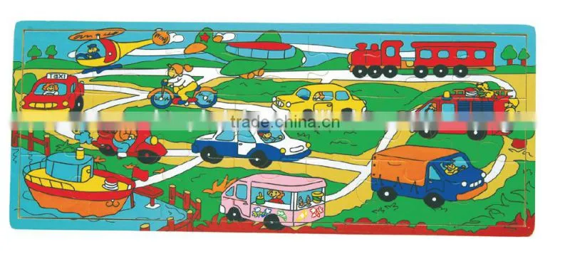 2014 popular child toys silk screen printing 21 pcs car bus plane boat design custom jigsaw puzzle