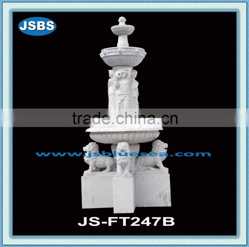 beautiful garden sex girl and lion stone water fountain
