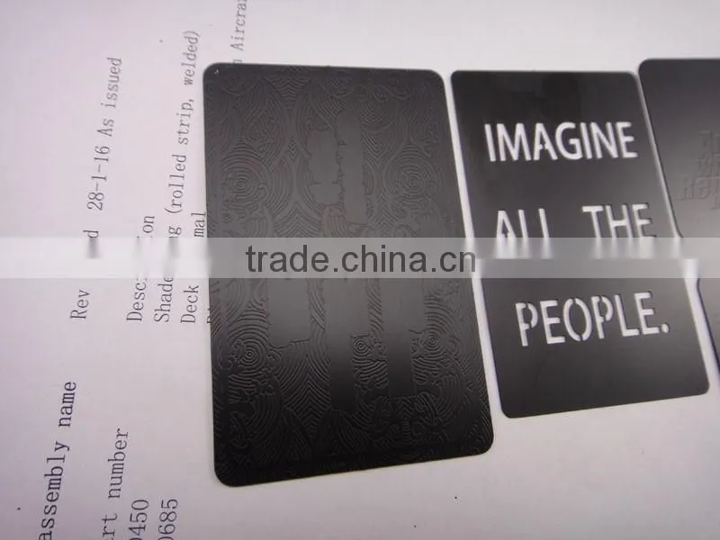 High quality stainless steel black laser carve metal name cards
