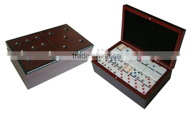 Slid Wooden box with double six domino set