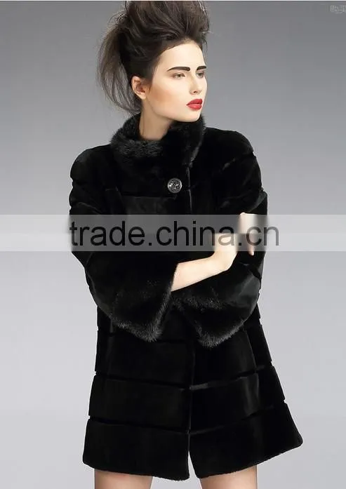 rex14048 rex rabbit fur coat with mink fur collar and cuffs black