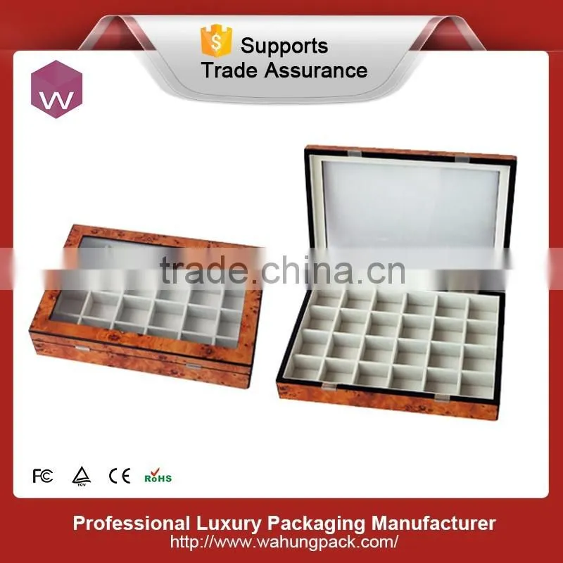 wooden tea box with 6 compartments,clear lid wooden tea box