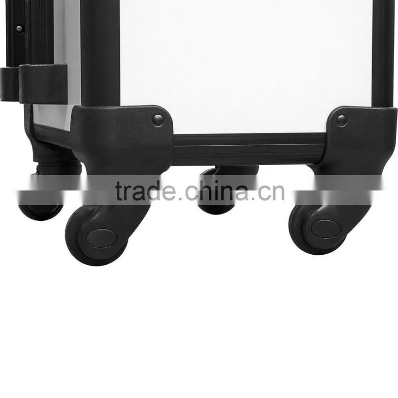 Professional 2n1 Aluminum Rolling Hairstylist Makeup Case with 4 Wheel Trolley