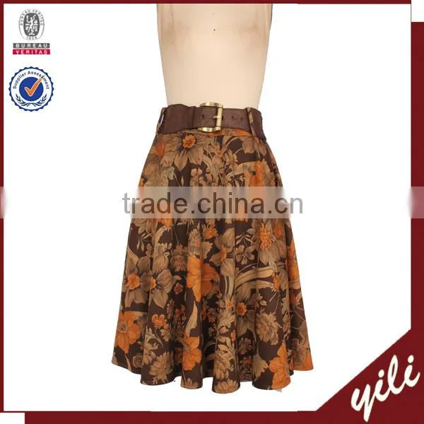 wholesale vintage printing bellydance skirt with belt in dongguan 2015