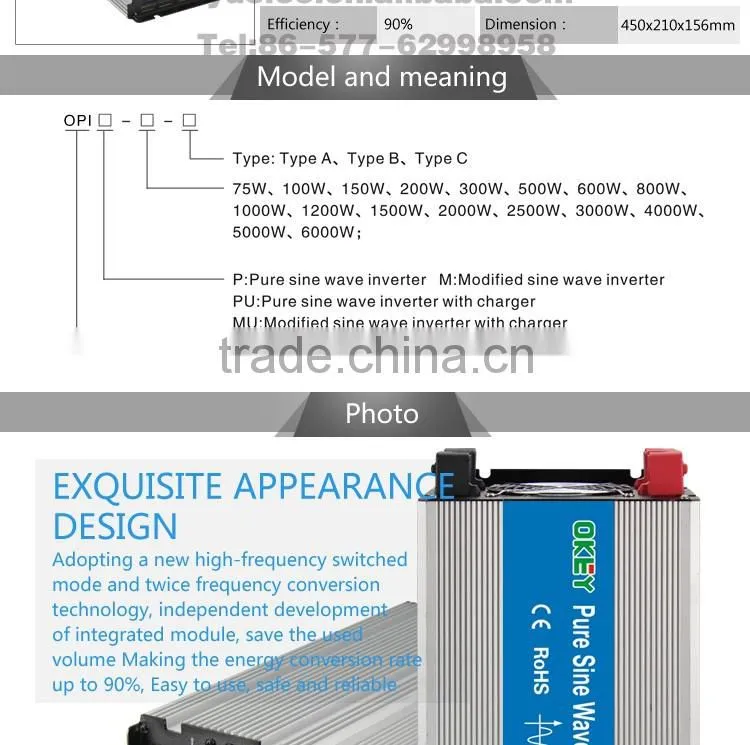 Hot selling adjustable voltage OPIP-5000 pure sine wave power inverter DC to AC dc input 12v