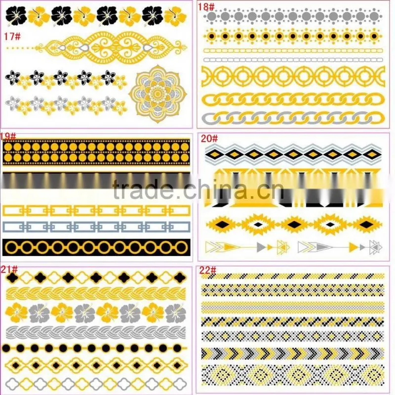 New Necklace Bracelets Tattoo Metal Silver Golden Temporary Tattoos Sticker For Adults