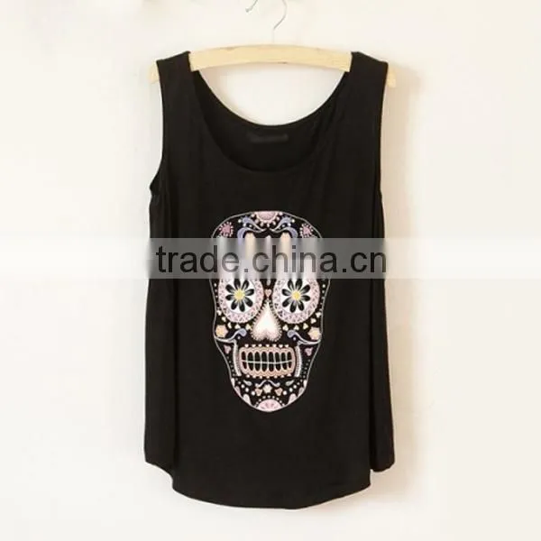 Skull pattern sleeveless t shirt (lyt010277)