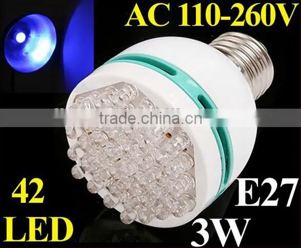3W Energy Saving E27 LED lamp 42 pcs LED Bulb Light with blue/green/yellow light color choice led lighting