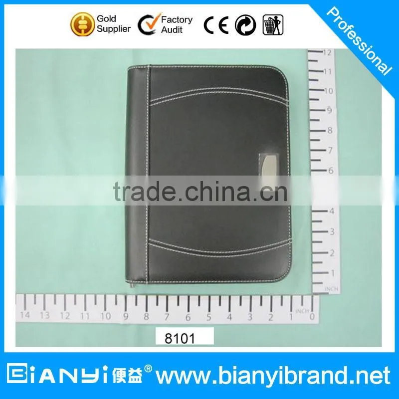 Promotional A4 zipper PU leather portfolio with writing pad and calculator