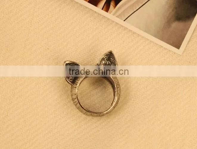 Antique Vintage Bronze Style Kawaii Kitty Cat Ear Metal Costume Jewellery Ring