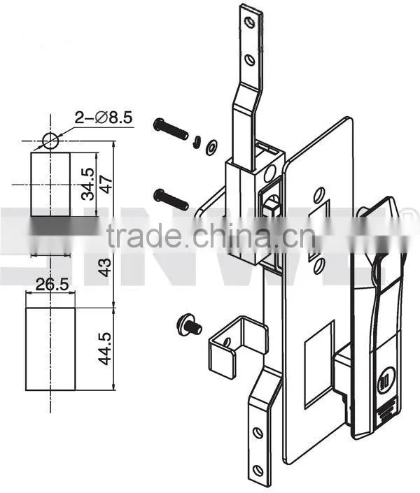 silver or black zinc industrial cabinet lock with rod control