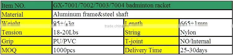 GX-7001/2/3/4 good quality aluminium&steel badminton rackets/top tape racket/create your own brand
