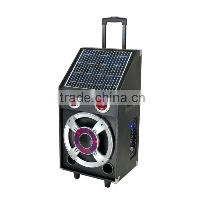 Hoxen patent solar energy trolley speaker with Bluetooth ,wireless MIC, USB,SD,FM Radio,L-72