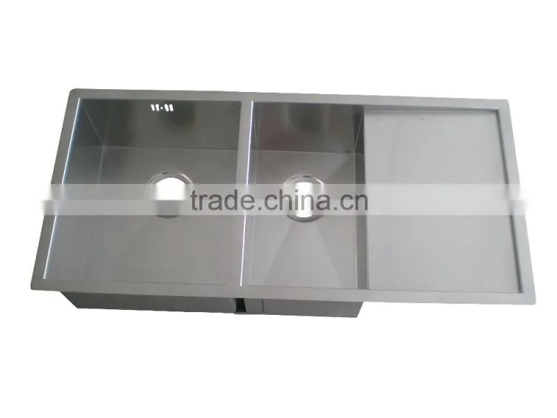 Two Bowls Stainless Steel Commerical Hand Made Kitchen Sink With Drainboard GR-606