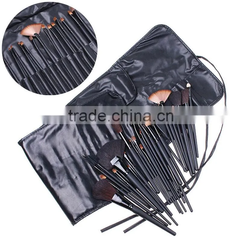 Professional 32 PCS Cosmetic Facial Make up Brush Kit Wool Makeup Brushes Tools Set with Black Leather Case